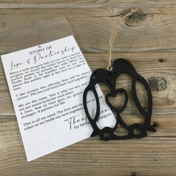 Penguin Love and Partnership Story Card Christmas Ornament - Picture 2 of 3